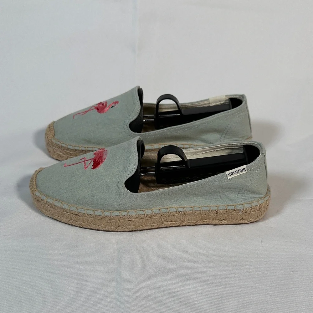 Anthropologie Soludos Espadrilles Canvas Loafers Blue Flamingo Slipper Size 7